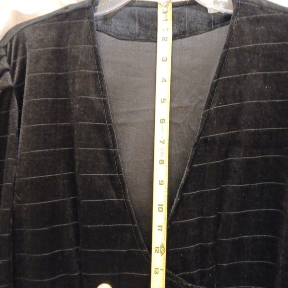 Velvet Jacket BLACK Blazer GOLD BUTTONS Deep V-neck Front Puff Shoulders Pockets - Picture 13 of 16